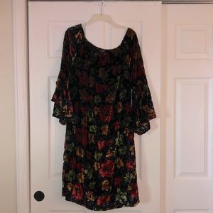 Black and floral velvet burnout dress